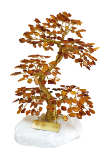 Drzewko szczęścia bursztynowe z listkami koloru koniak