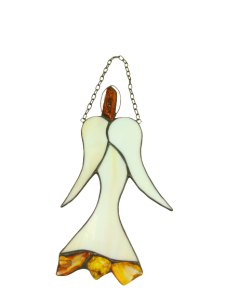 Duży aniołek witrażowy z bursztynem 