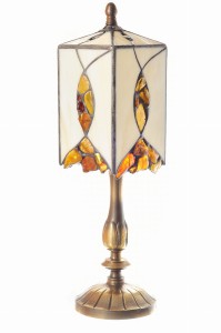 Lampa witrażowa z bursztynu i szkła witrażowego latarenka
