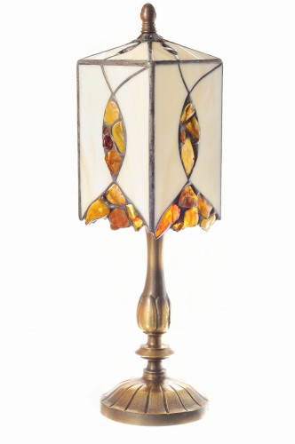 lampa bursztynowa ze szkłem witrażowym