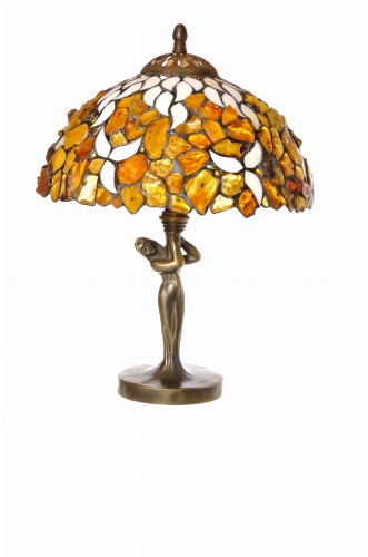 Lampa witrażowa z bursztynem bałtyckim