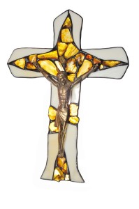 Krzyż Bursztynowo-Witrażowy do Zawieszenia na Ścianie