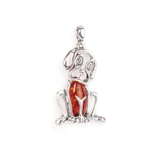 Srebrny Wisiorek z  Bursztynem Piesek