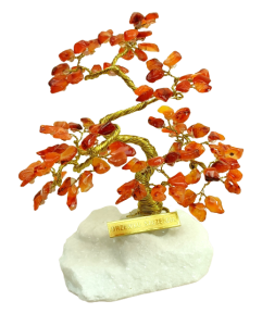 Drzewko naturalny karneol na marmurowej podstawce