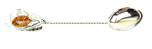 Srebrna łyżeczka zdobiona bursztynem bałtyckim