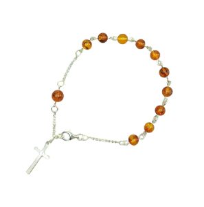 Różaniec Srebrny z Bursztynem na Rękę