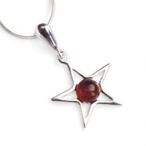 Srebrny wisiorek z bursztynem GWIAZDKA