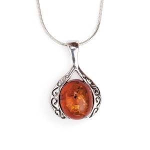 Srebrny wisiorek z bursztynem OLA