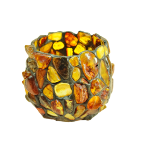 Bursztynowy świecznik okrągły na świeczkę typu tealight