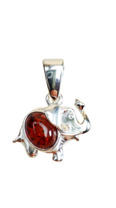 Wisiorek srebrny słoń z bursztynem