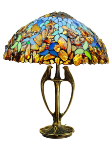 Lampa bursztynowa ze szkłem witrażowym o średnicy klosza 40 cm