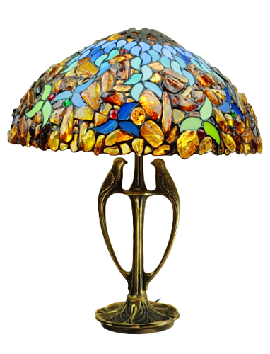 Lampa bursztynowa ze szkłem witrażowym