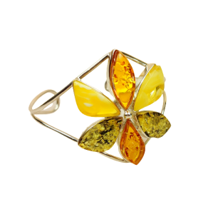 Bransoletka bursztynowy kwiatek oprawiony w srebro