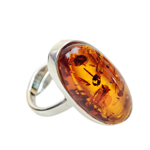 Pierścionek srebrny  z bursztynem bałtyckim regulacja rozmiaru