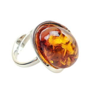Pierścionek srebrny  z bursztynem bałtyckim regulacja rozmiaru 
