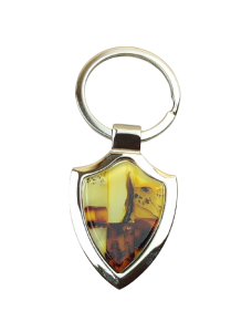 Brelok do kluczy zdobiony bursztynem bałtyckim.