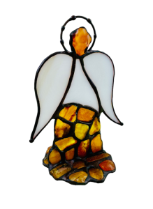 Aniołek witrażowy z bursztynem do postawienia