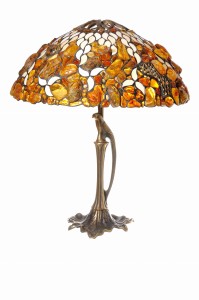 Lampa Bursztynowo-Witrażowa Listki o średnicy klosza 40 cm