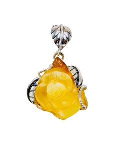 Wisiorek róża z rzeźbionym żółtym bursztynem bałtyckim  