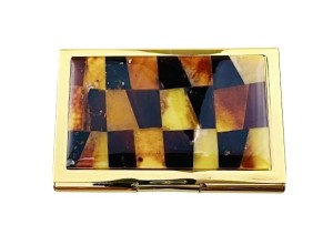  Pojemnik Na Wizytówki Ozdobiony Bursztynem Bałtyckim 