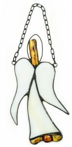 Aniołek Witrażowy Zdobiony Bursztynem.