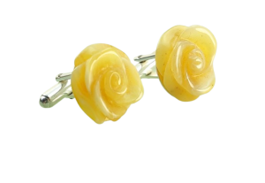 Spinki Do Mankietów Srebrne Zdobione Bursztynem Bałtyckim Róże