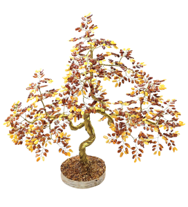 Drzewko bursztynowe bardzo duże  1000 listków na drewnianej podstawie