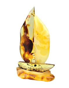 Duża Żaglówka z bursztynu bałtyckiego