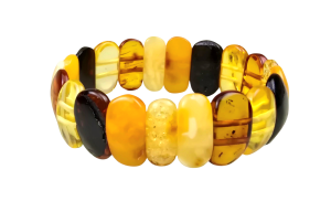 Bransoletka bursztynowa różnokolorowa na gumce