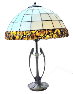 Lampa bursztynowa ze szkłem witrażowym o średnicy klosza 40 cm 