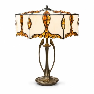 Lampa Bursztynowa Duża ze Szkłem Witrażowym 