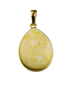 Wisiorek biały bursztyn w pozłacanej oprawie