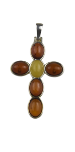 Krzyżyk Srebrny z Bursztynami