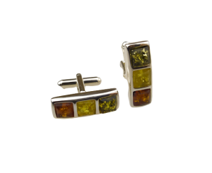 Spinki Do Mankietów Srebrne Zdobione Bursztynem Bałtyckim